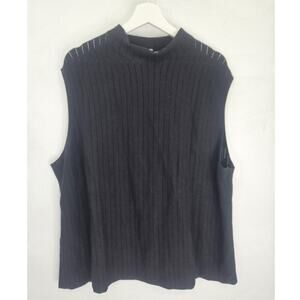 Lafayette 148 New York Womens Black Crew Slinky Rib Sleeveless Tunic Tank Sz 3X